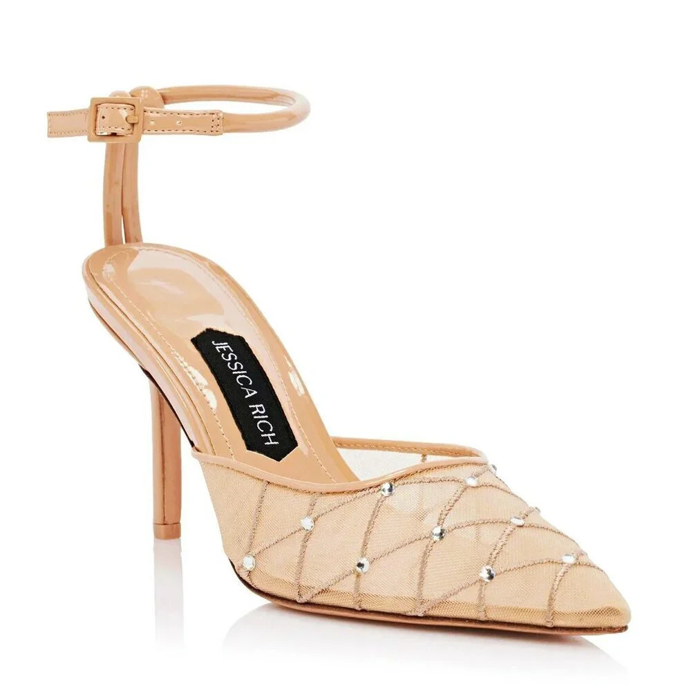 Jessica Rich Women's Amora Embellished Mesh Pointed Toe Pumps Size 40 MSRP $250
